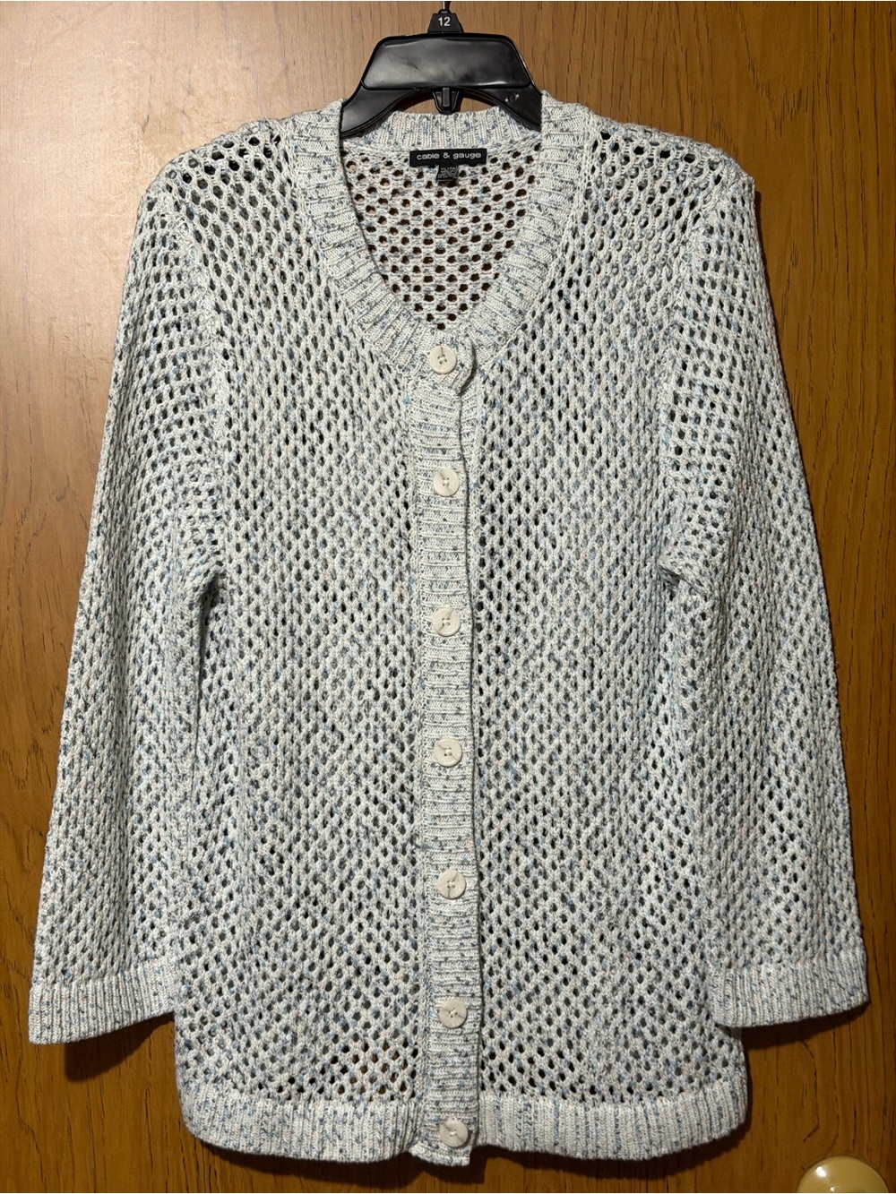 Cable & Gauge Open-Knit Button Cardigan in Light Heather Gray